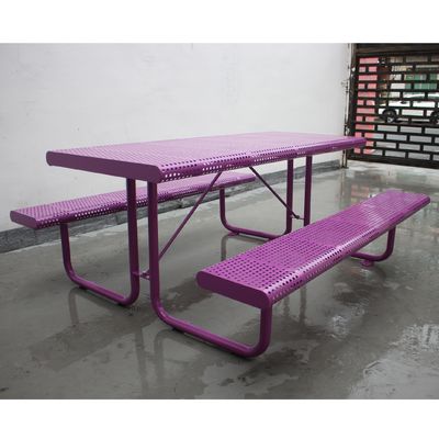 Outdoor Furniture Expanded Metal 6ft 8ft Long Rectangular Picnic Table Powder coated Steel Restaurant Outside Table